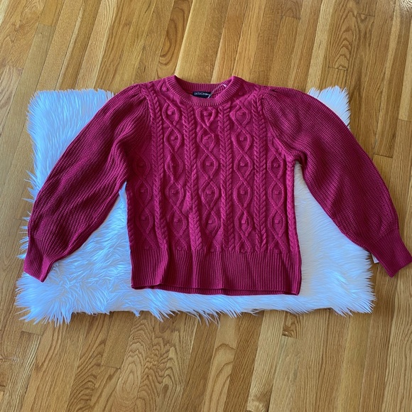 Design365 Cable Knit Pink Puff Sleeve Pullover Sweater. - Picture 1 of 5